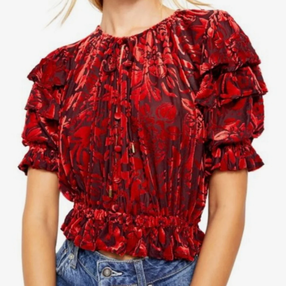 Free People Red Floral Blouse - Picture 3 of 3